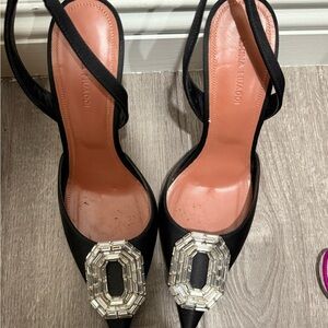 Amina Muaddi Black Heels with Silver Embellishment